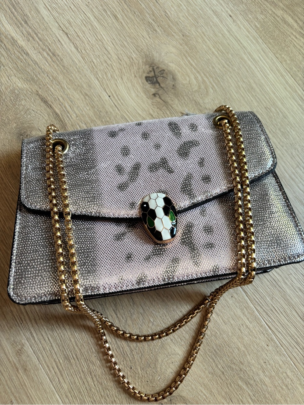 Luxury Pink and Gray Chain Shoulder Bag